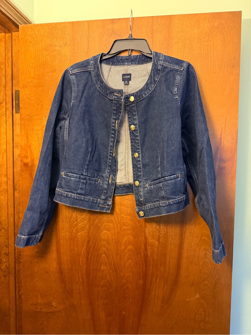 J. Crew Navy Round-Neck Cropped Denim Jacket